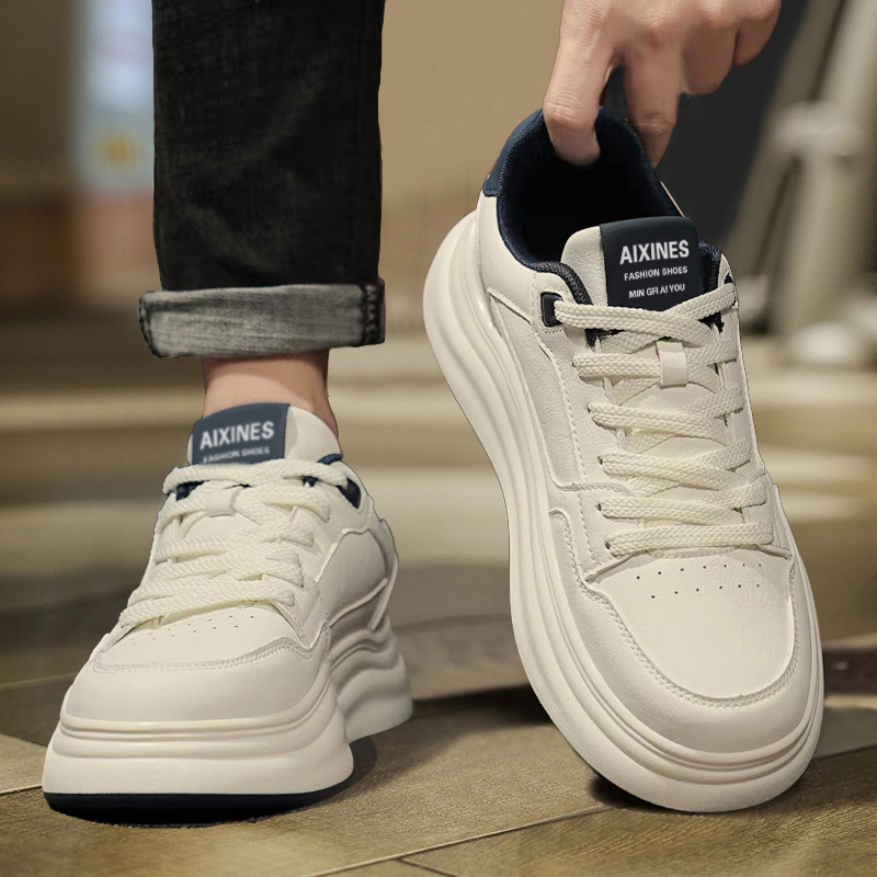 Men's Sporty Fashion Platform Sneakers White Casual Shoes